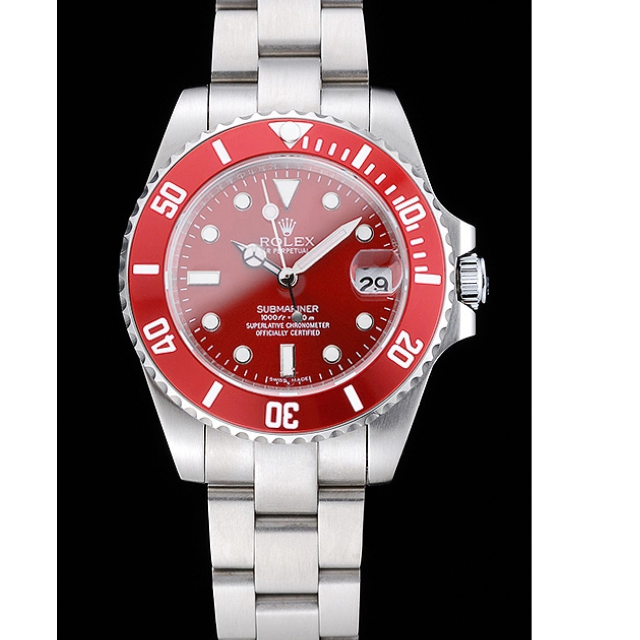 Aaa replica watch Stainless Submariner Rolex Steel Red Bracelet Dial 1454154 0725